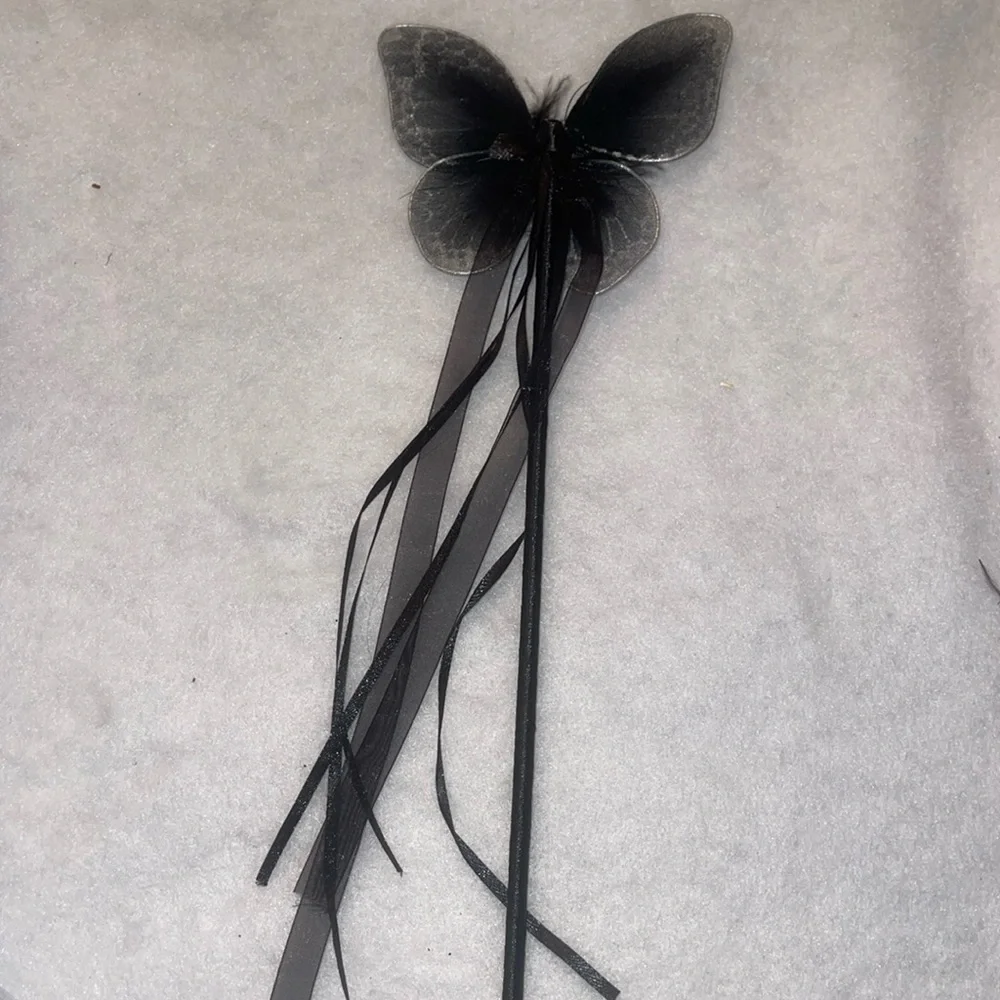 Black butterfly Fairy Wand Party Favors with Maribou and ribbons set of 20